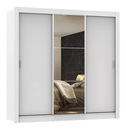 Guarda Roupa Casal Madesa Mnaco 3 Portas Correr Espelho Cor Branco 1093d81e
